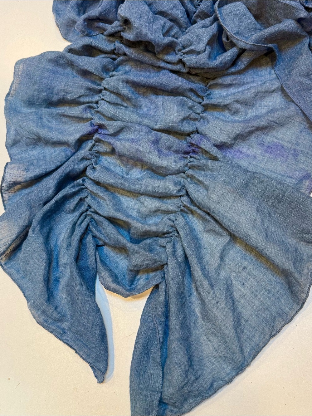 Lightweight Blue Ruched Linen Scarf
